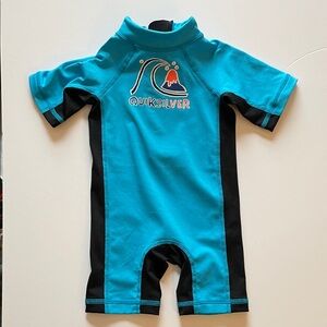 Quiksilver Kids Turquoise & Black Short Sleeve Rash Guard One-Piece, 6-12 months